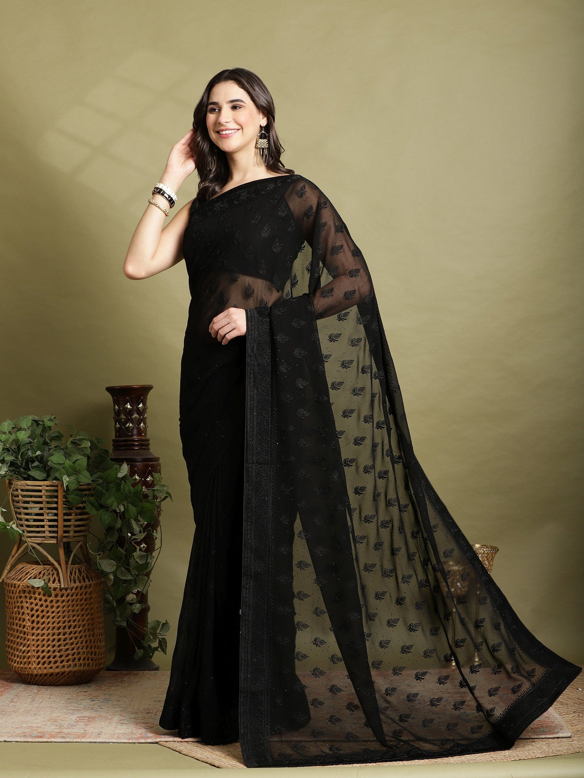 Black Embroidered Georgette Saree