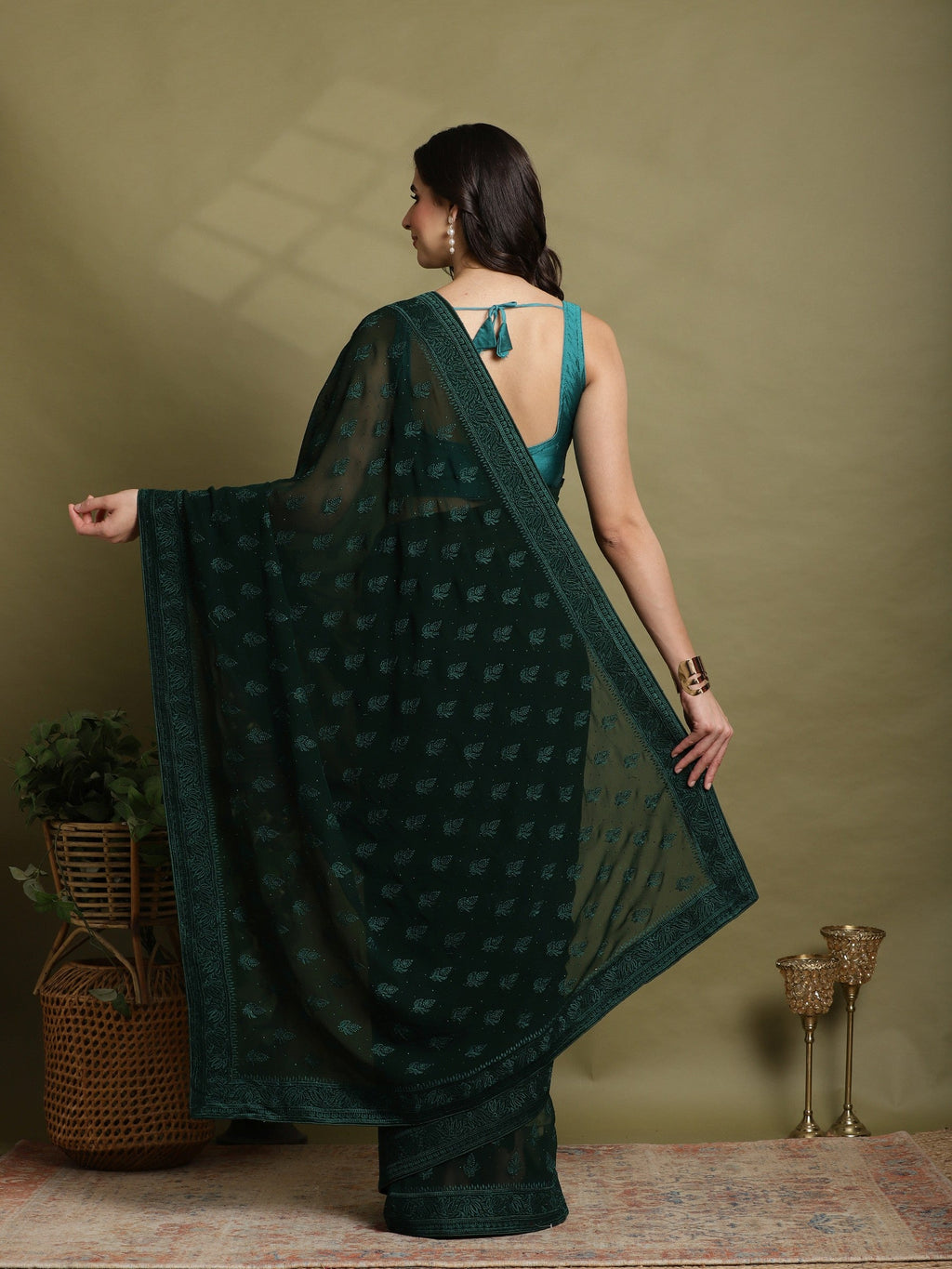Green Embroidered Georgette Saree