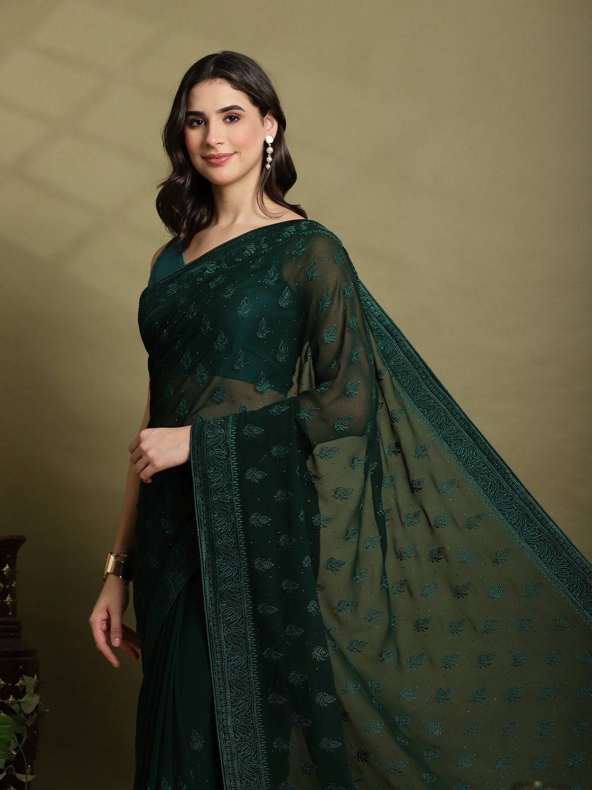 Green Embroidered Georgette Saree