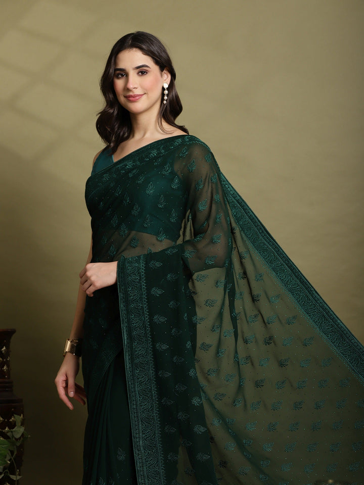 Green Embroidered Georgette Saree