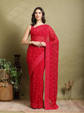 Hot Pink Embroidered Georgette Saree