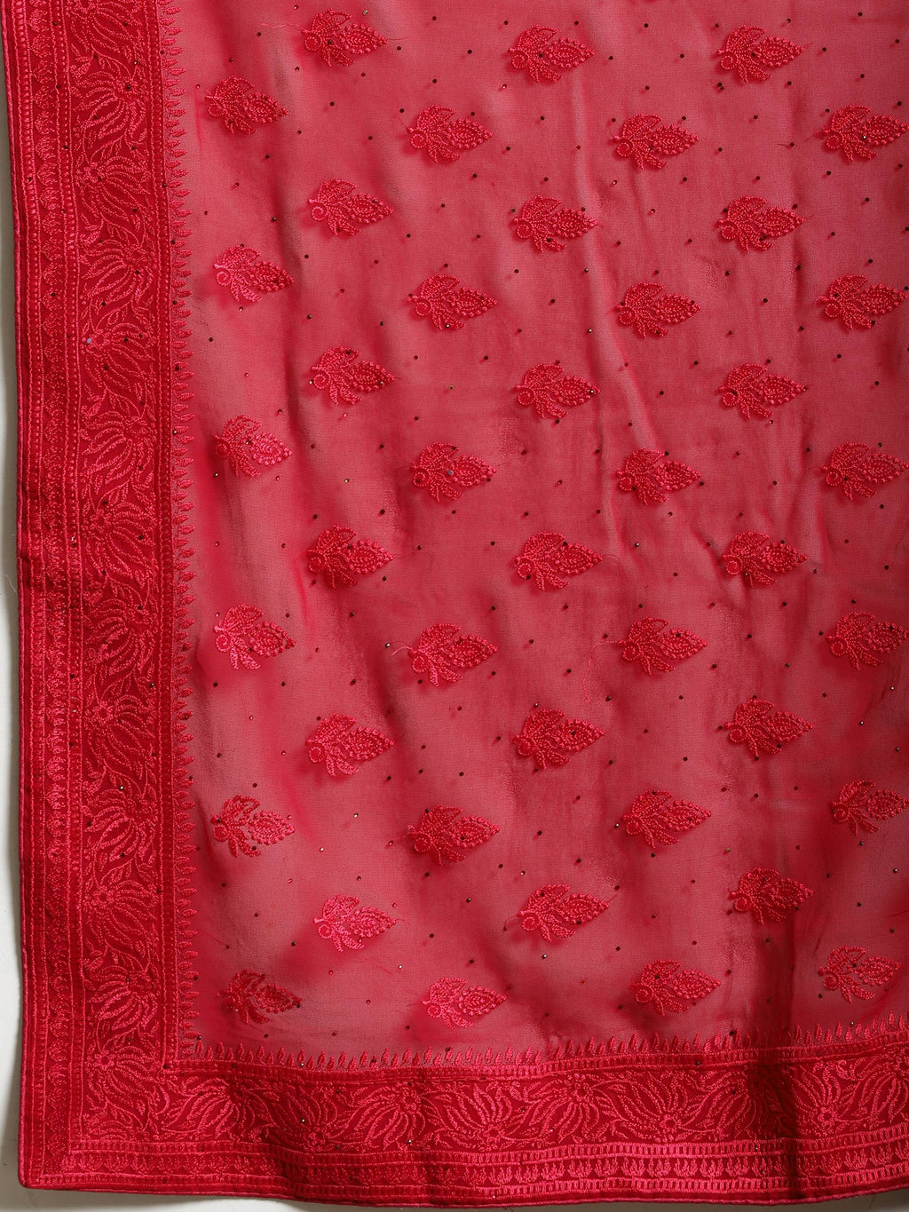 Hot Pink Embroidered Georgette Saree