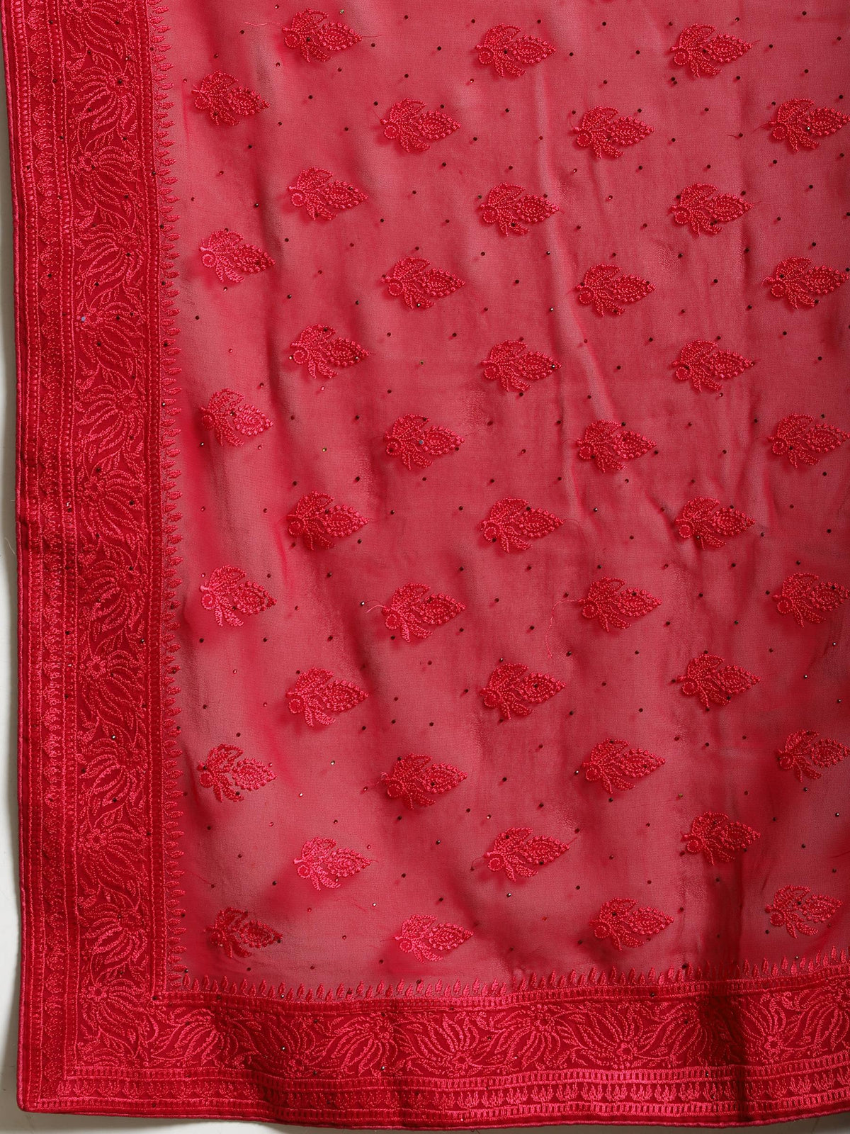 Hot Pink Embroidered Georgette Saree