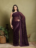 Purple Embroidered Georgette Saree