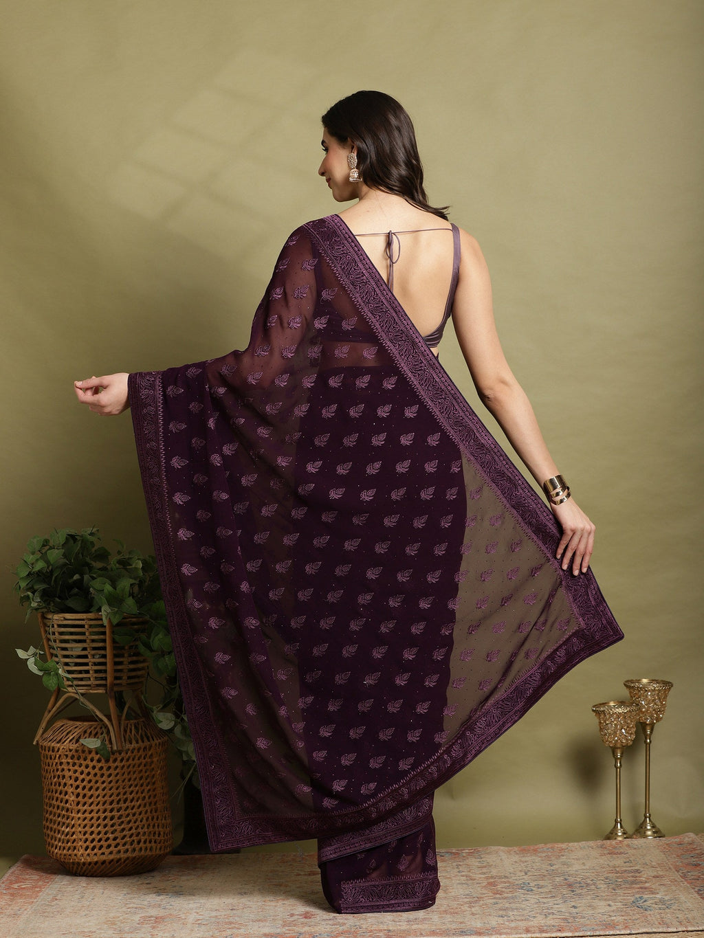 Purple Embroidered Georgette Saree