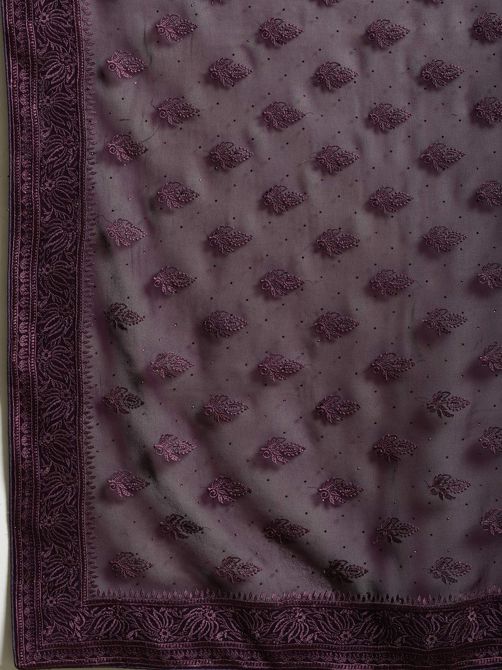 Purple Embroidered Georgette Saree