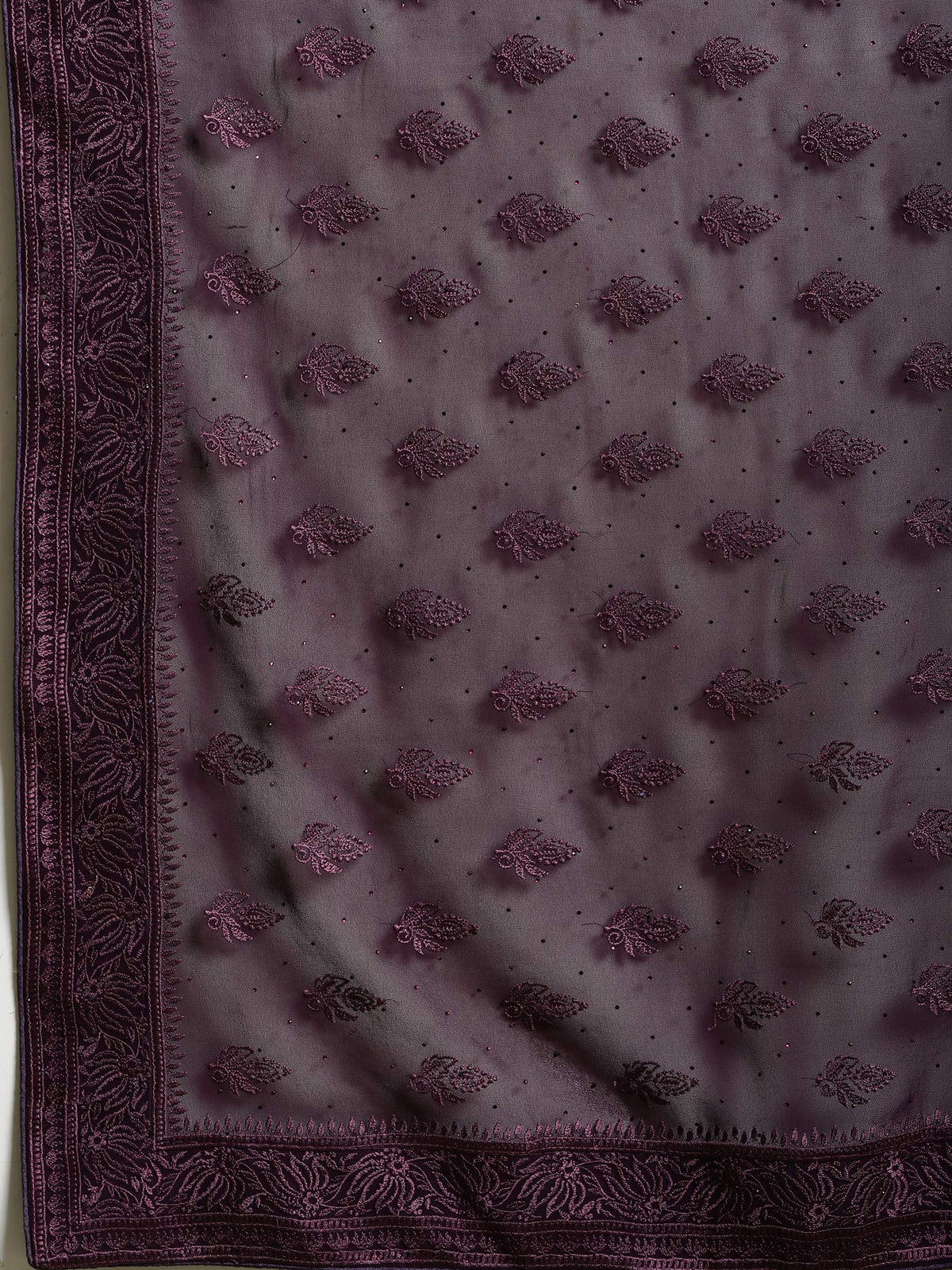 Purple Embroidered Georgette Saree