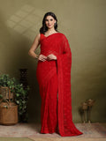 Red Embroidered Georgette Saree