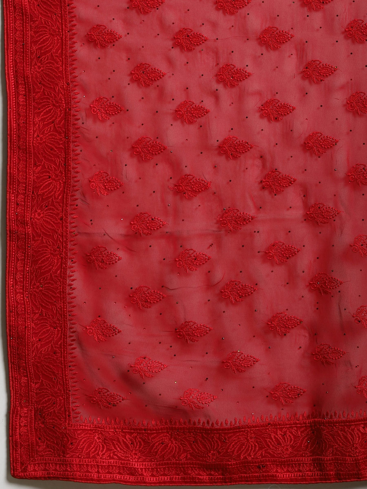 Red Embroidered Georgette Saree