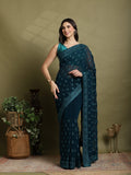 Teal Blue Embroidered Georgette Saree