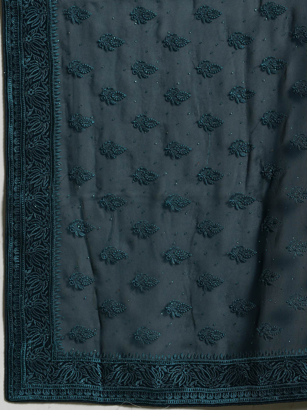 Teal Blue Embroidered Georgette Saree