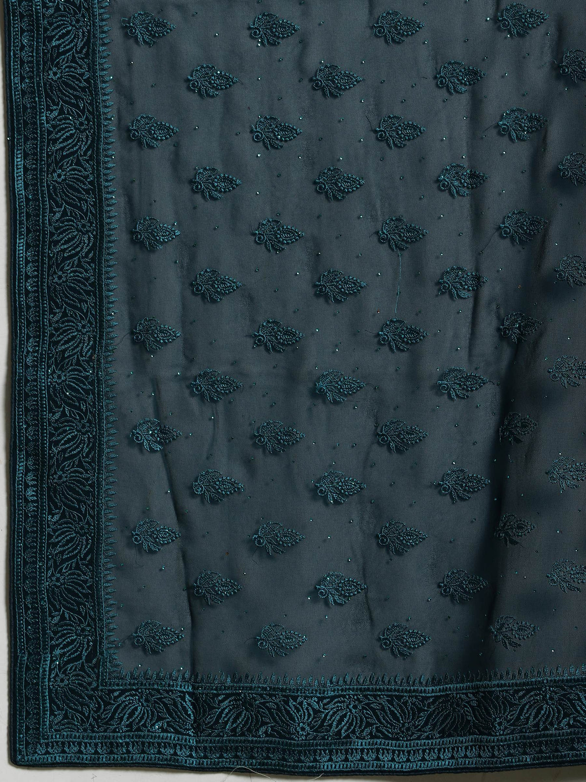 Teal Blue Embroidered Georgette Saree