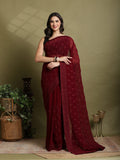 Wine Embroidered Georgette Saree