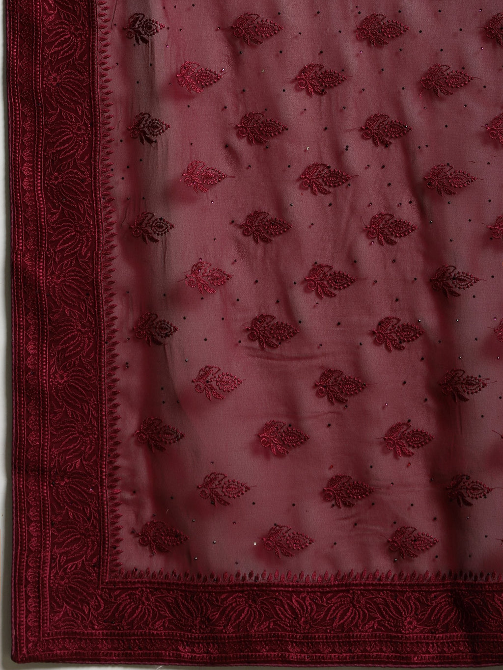 Wine Embroidered Georgette Saree