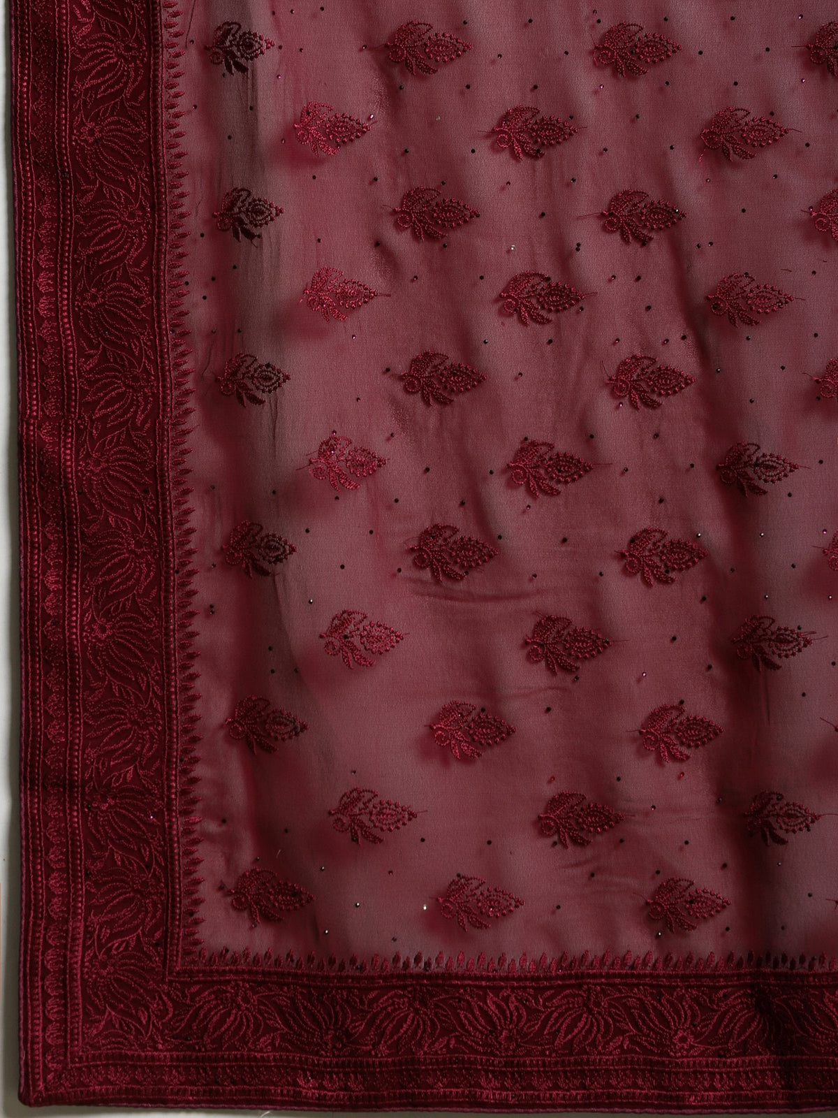 Wine Embroidered Georgette Saree