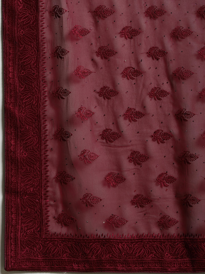 Wine Embroidered Georgette Saree