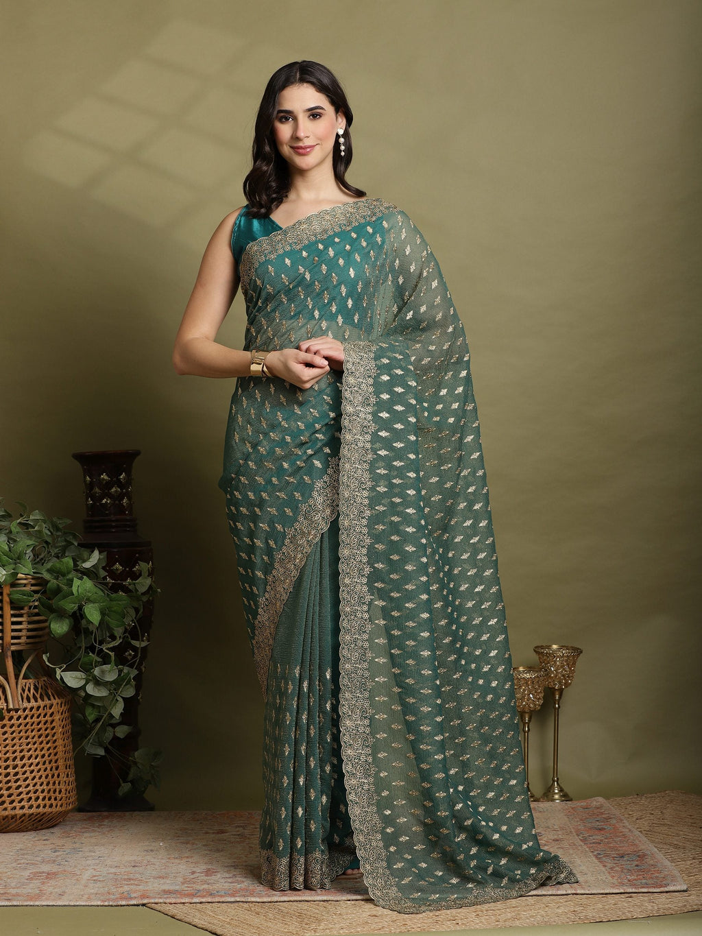 Green Embroidered Organza Saree