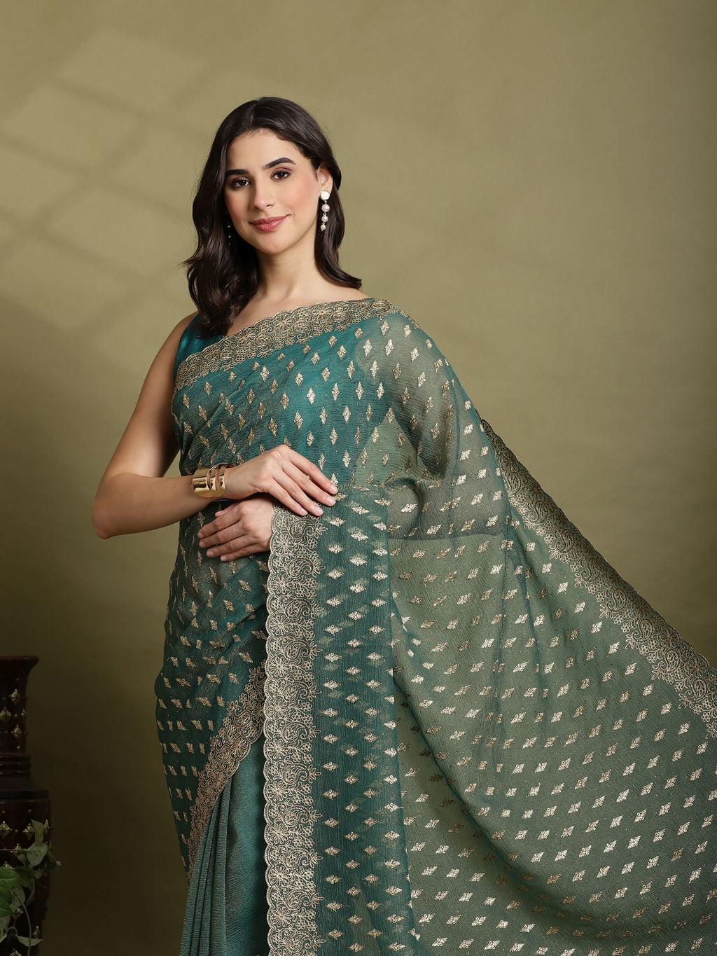 Green Embroidered Organza Saree