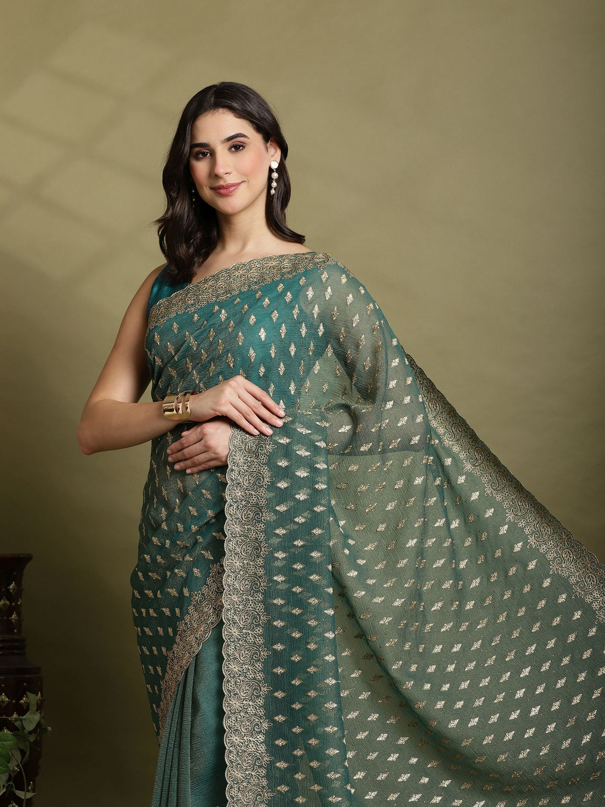 Green Embroidered Organza Saree