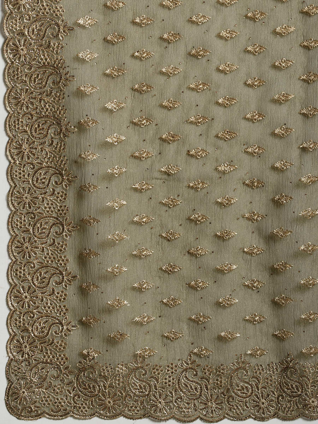 Olive Green Embroidered Organza Saree