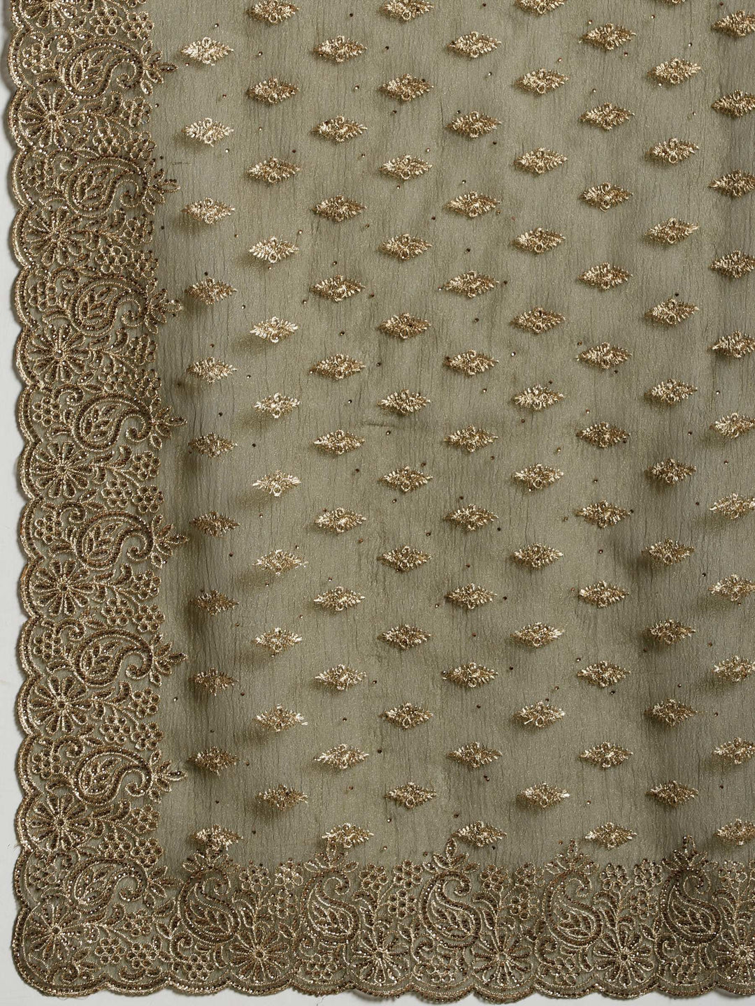Olive Green Embroidered Organza Saree