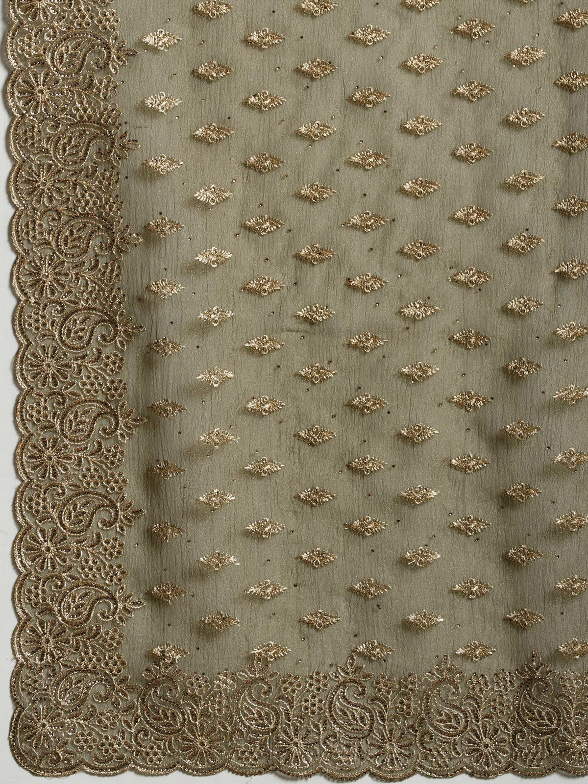 Olive Green Embroidered Organza Saree
