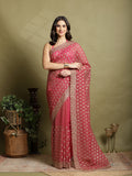 Onion Pink Embroidered Organza Saree