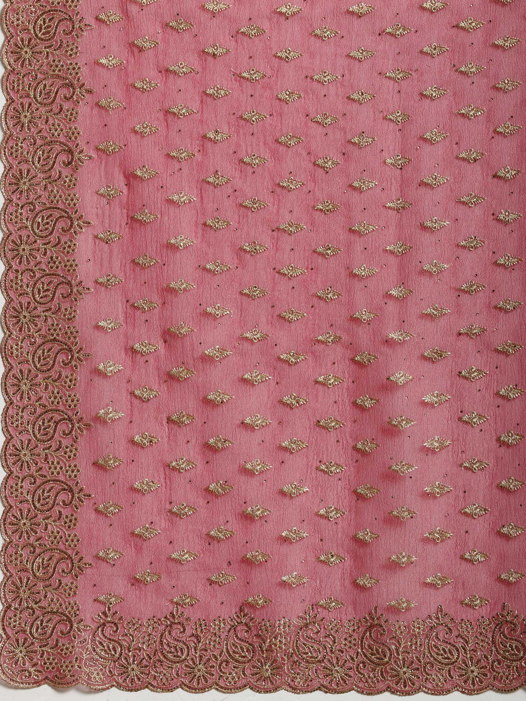 Onion Pink Embroidered Organza Saree