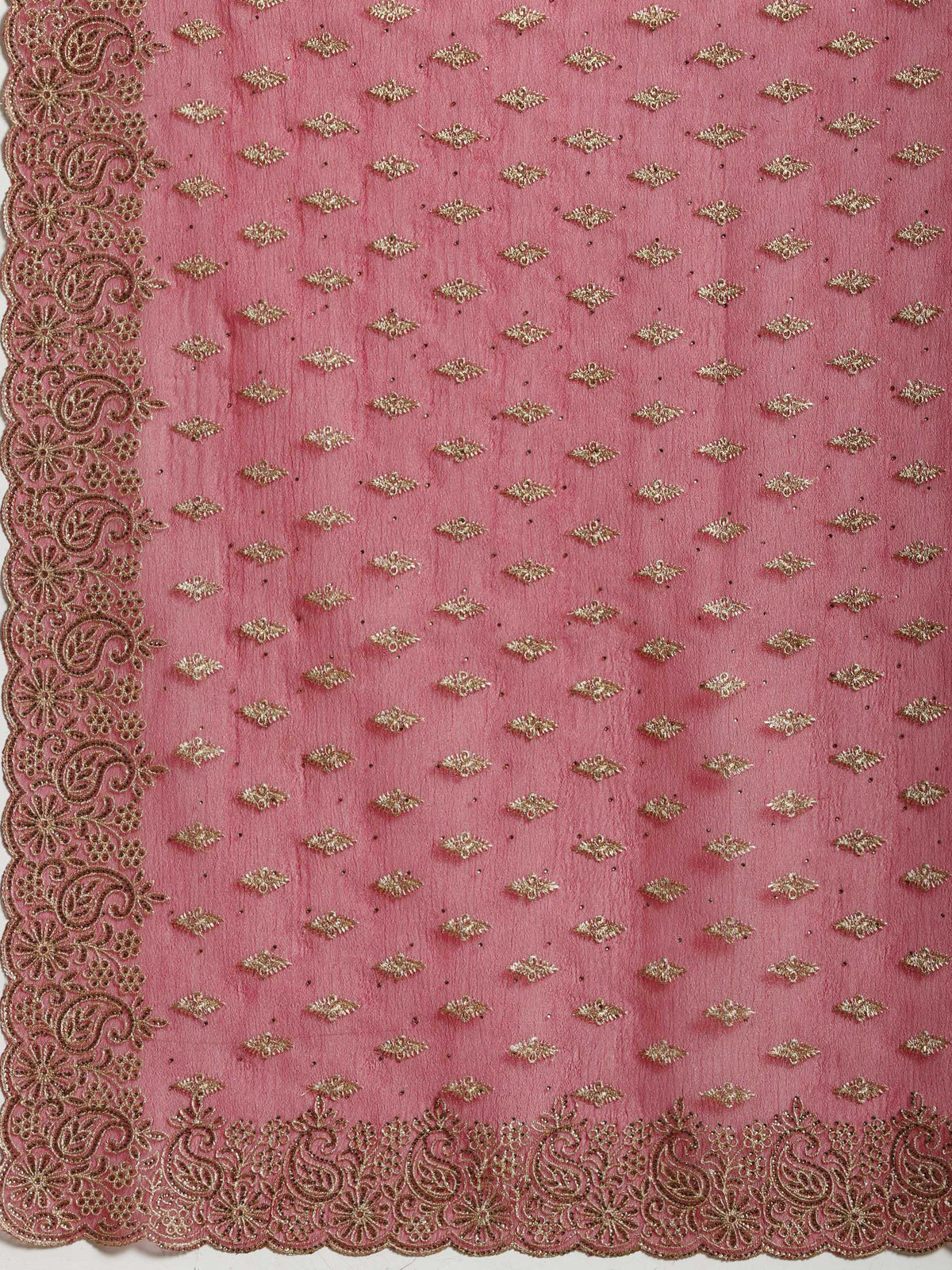 Onion Pink Embroidered Organza Saree