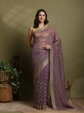 Purple Embroidered Organza Saree