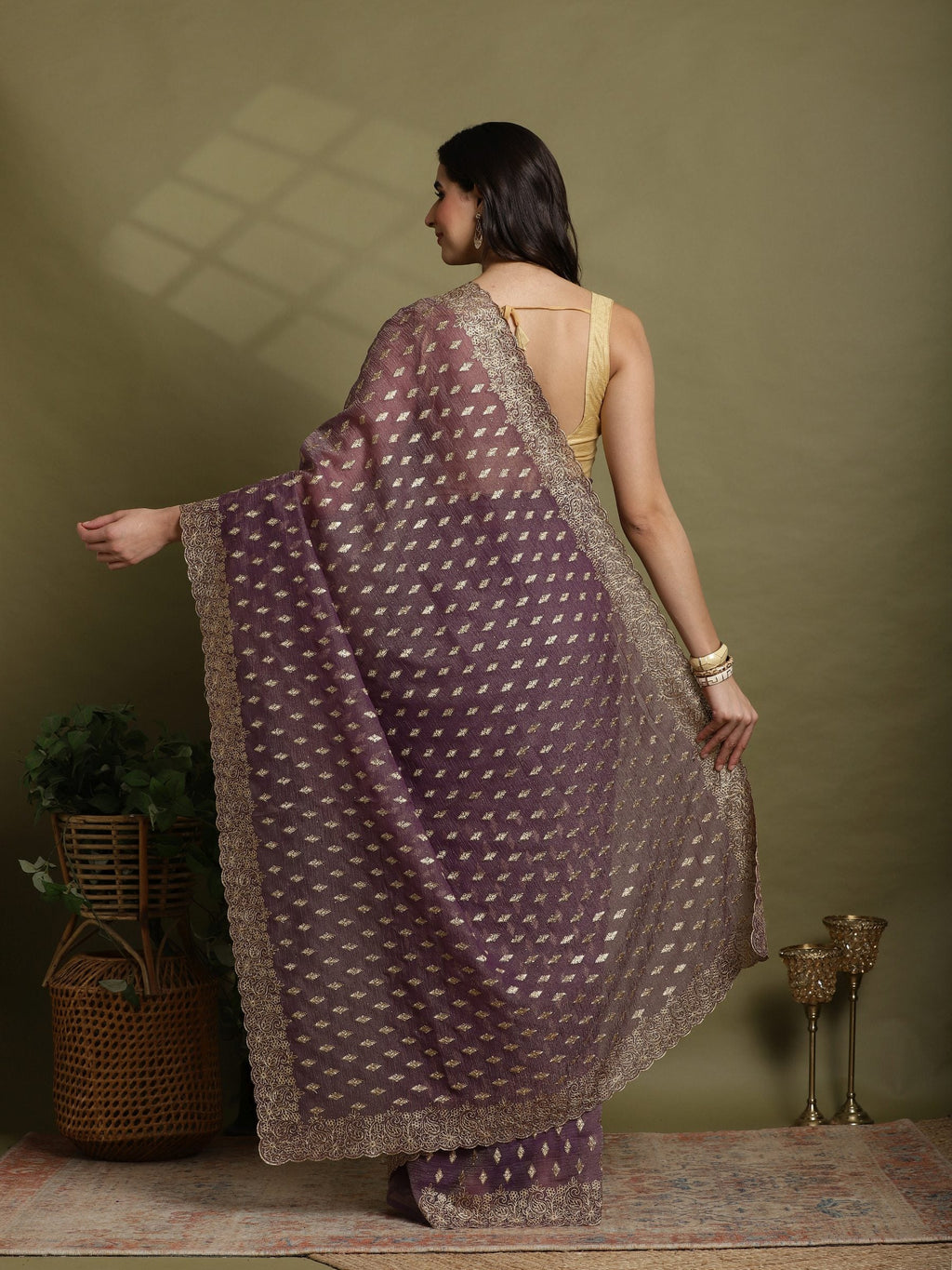 Purple Embroidered Organza Saree