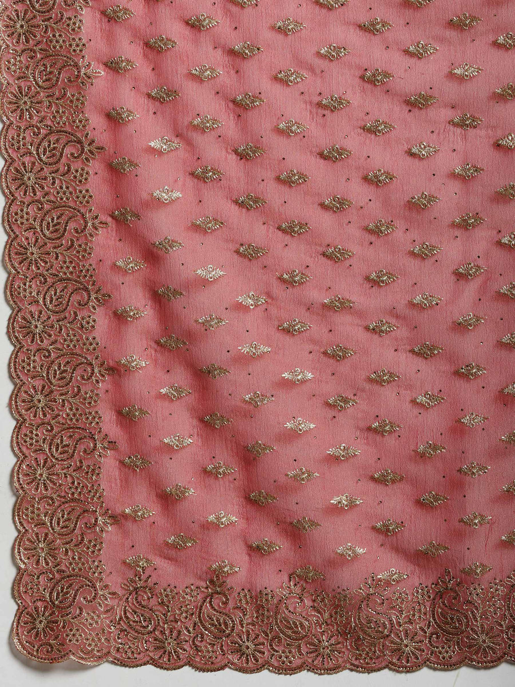 Rust Embroidered Organza Saree