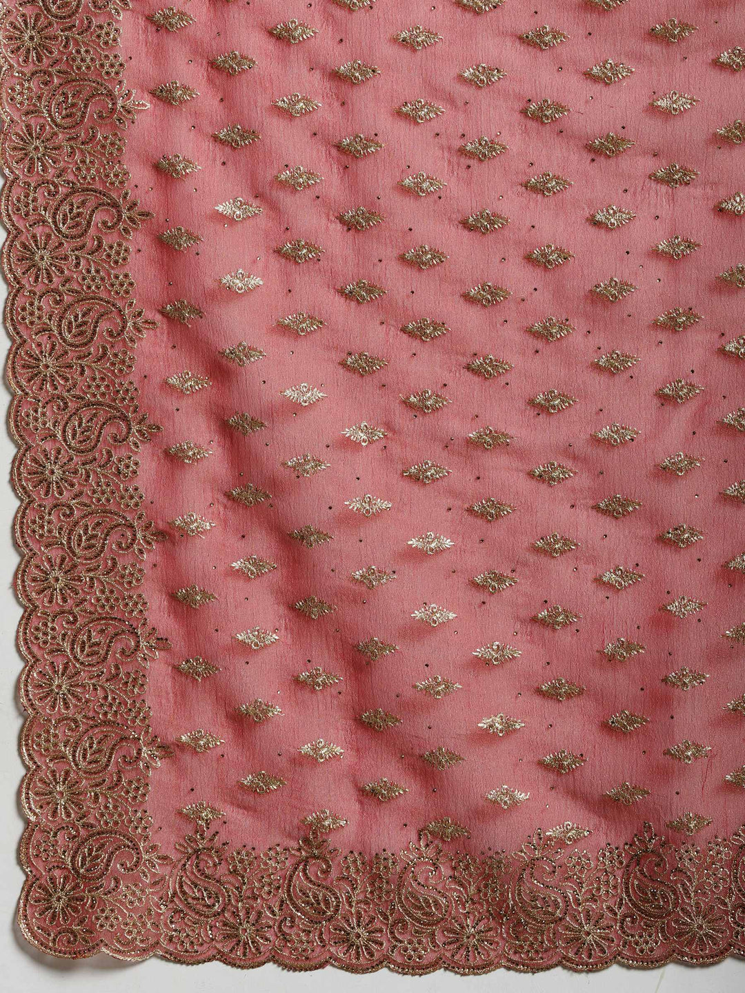 Rust Embroidered Organza Saree