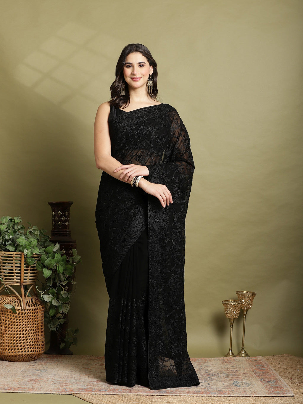 Black Embroidered Georgette Saree