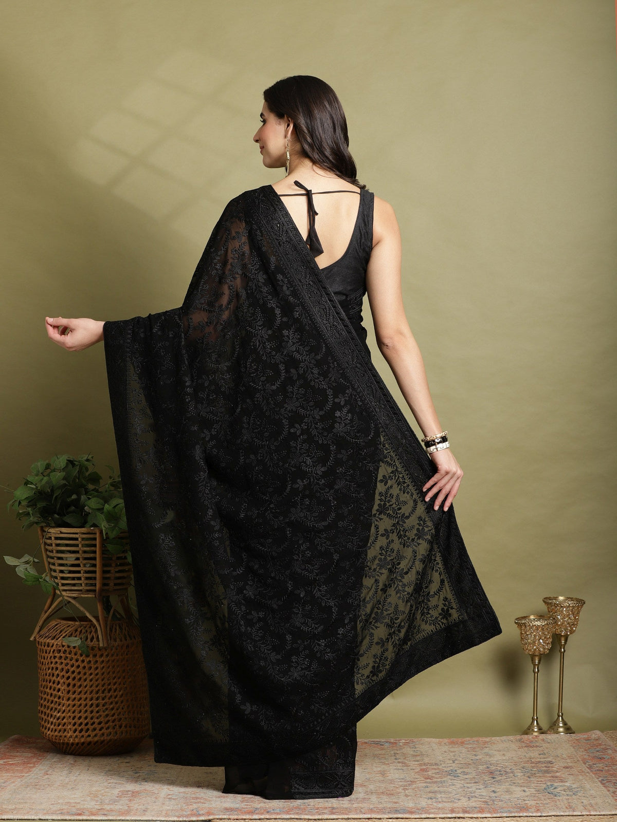 Black Embroidered Georgette Saree