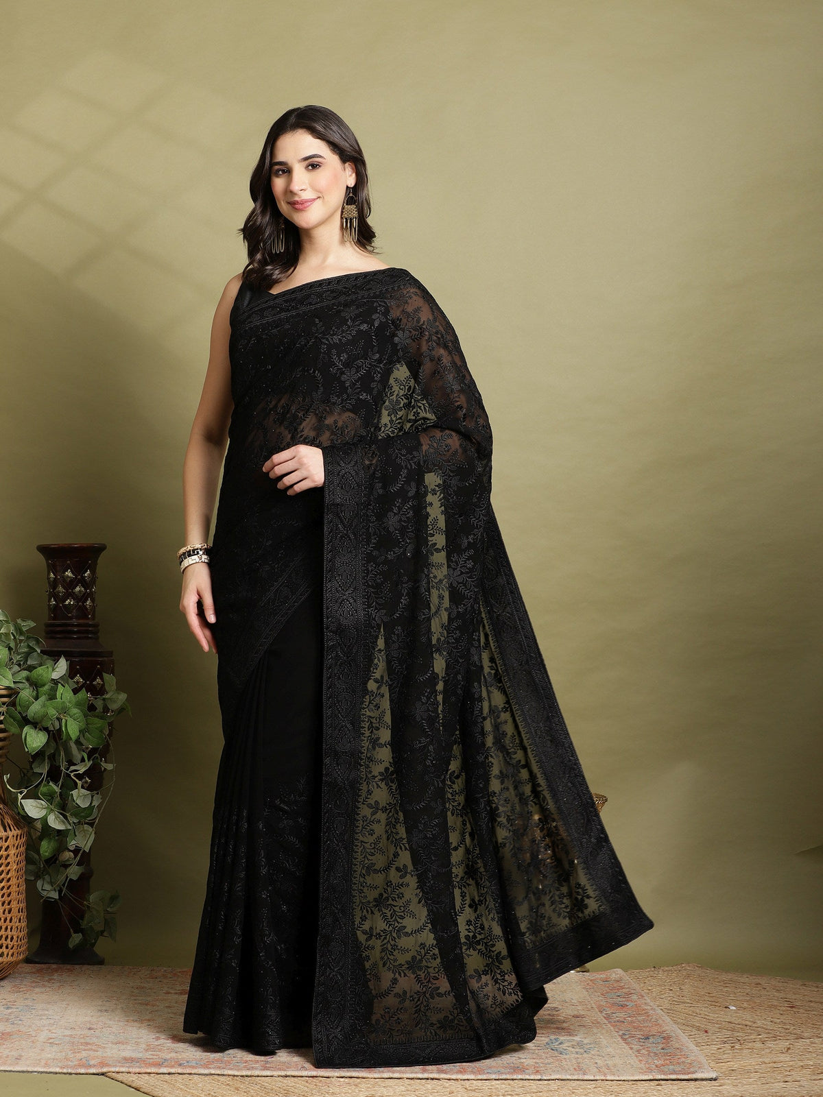 Black Embroidered Georgette Saree