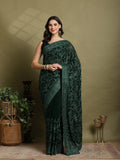 Green Embroidered Georgette Saree