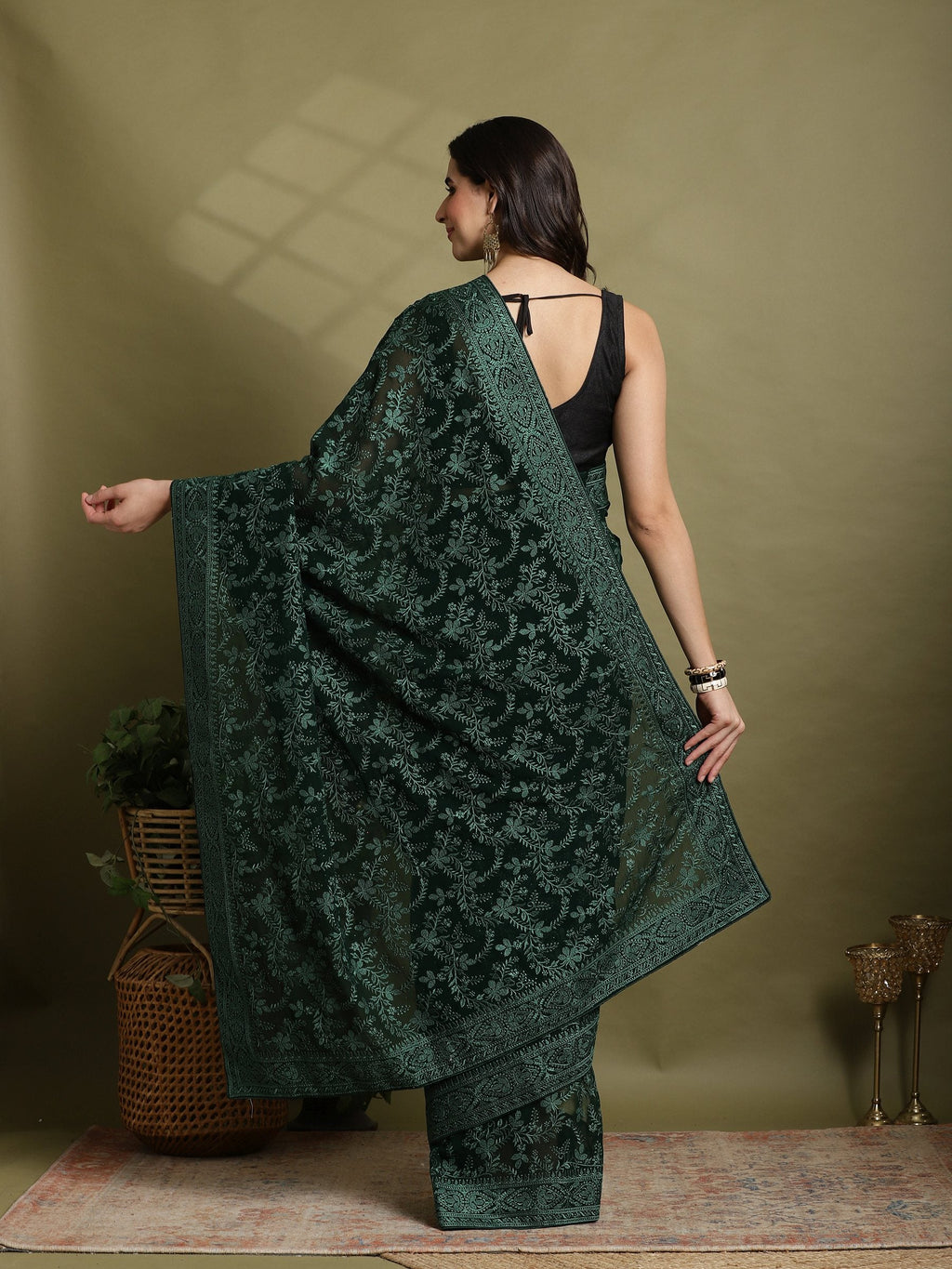 Green Embroidered Georgette Saree