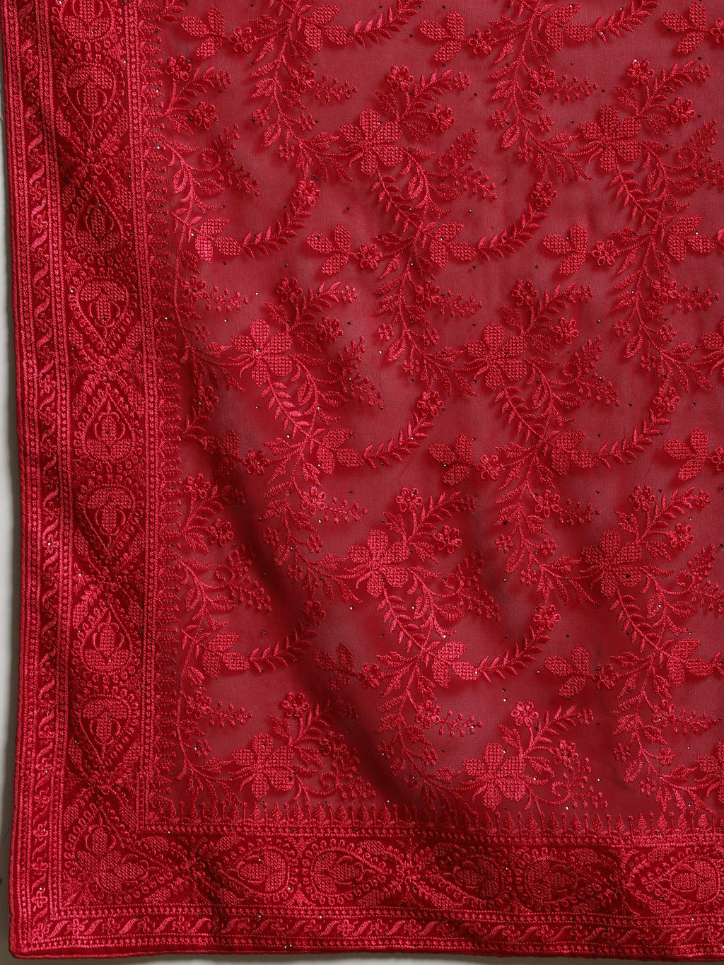 Hot Pink Embroidered Georgette Saree