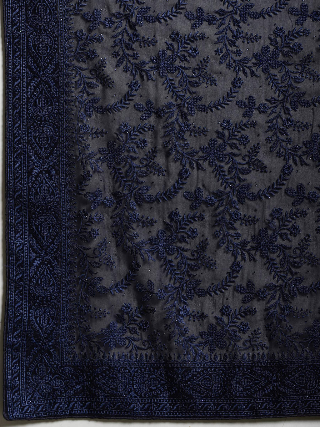 Navy Blue Embroidered Georgette Saree