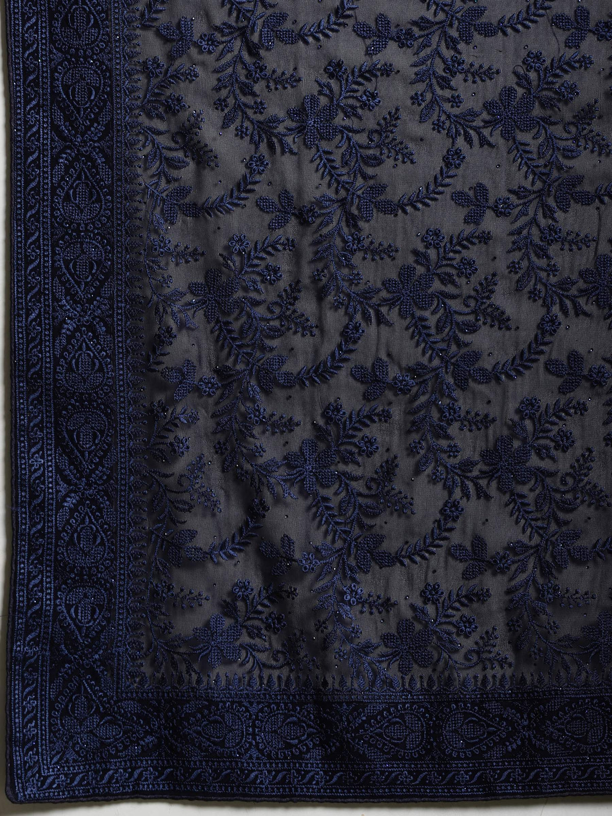 Navy Blue Embroidered Georgette Saree