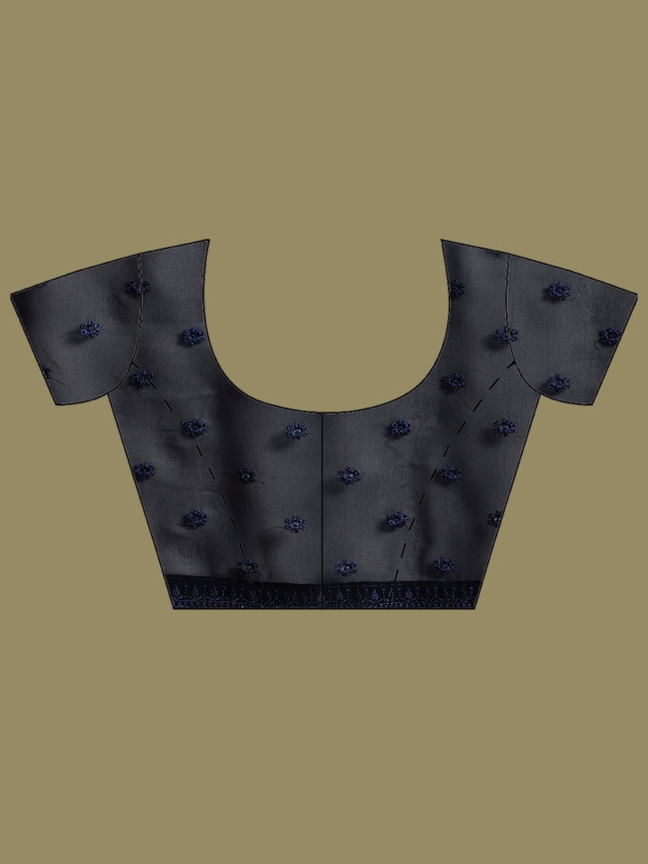 Navy Blue Embroidered Georgette Saree