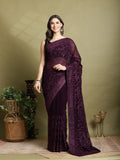 Purple Embroidered Georgette Saree