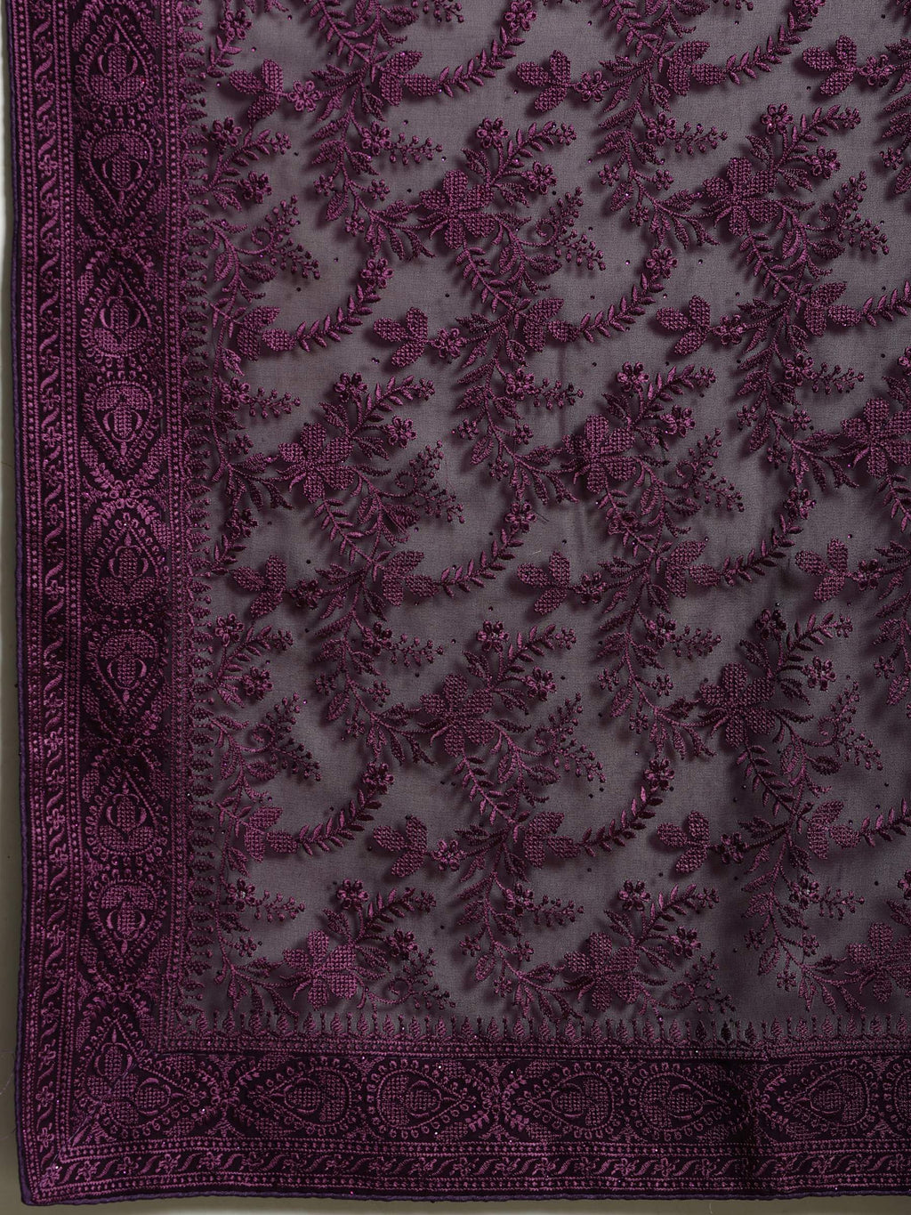 Purple Embroidered Georgette Saree