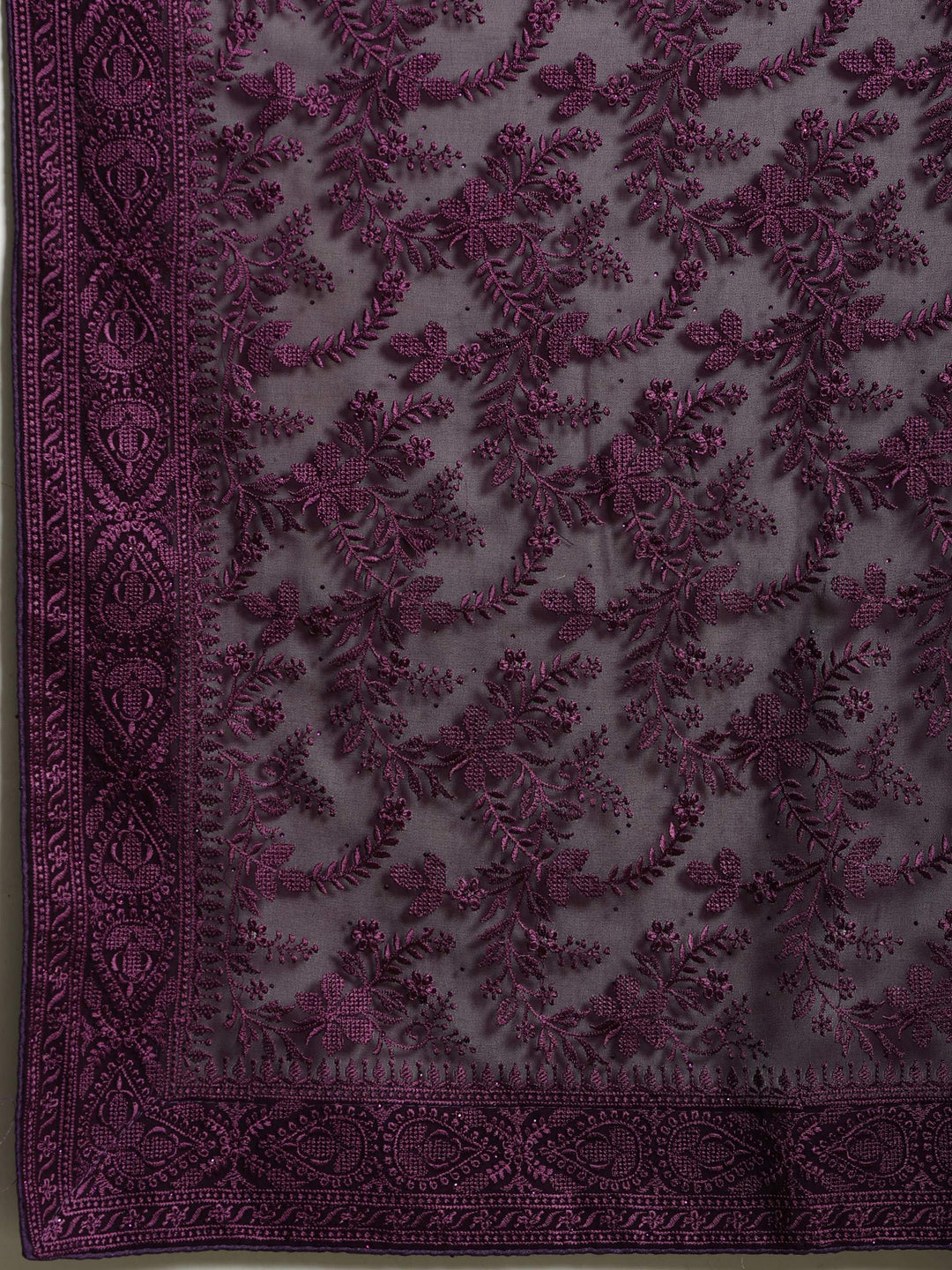 Purple Embroidered Georgette Saree