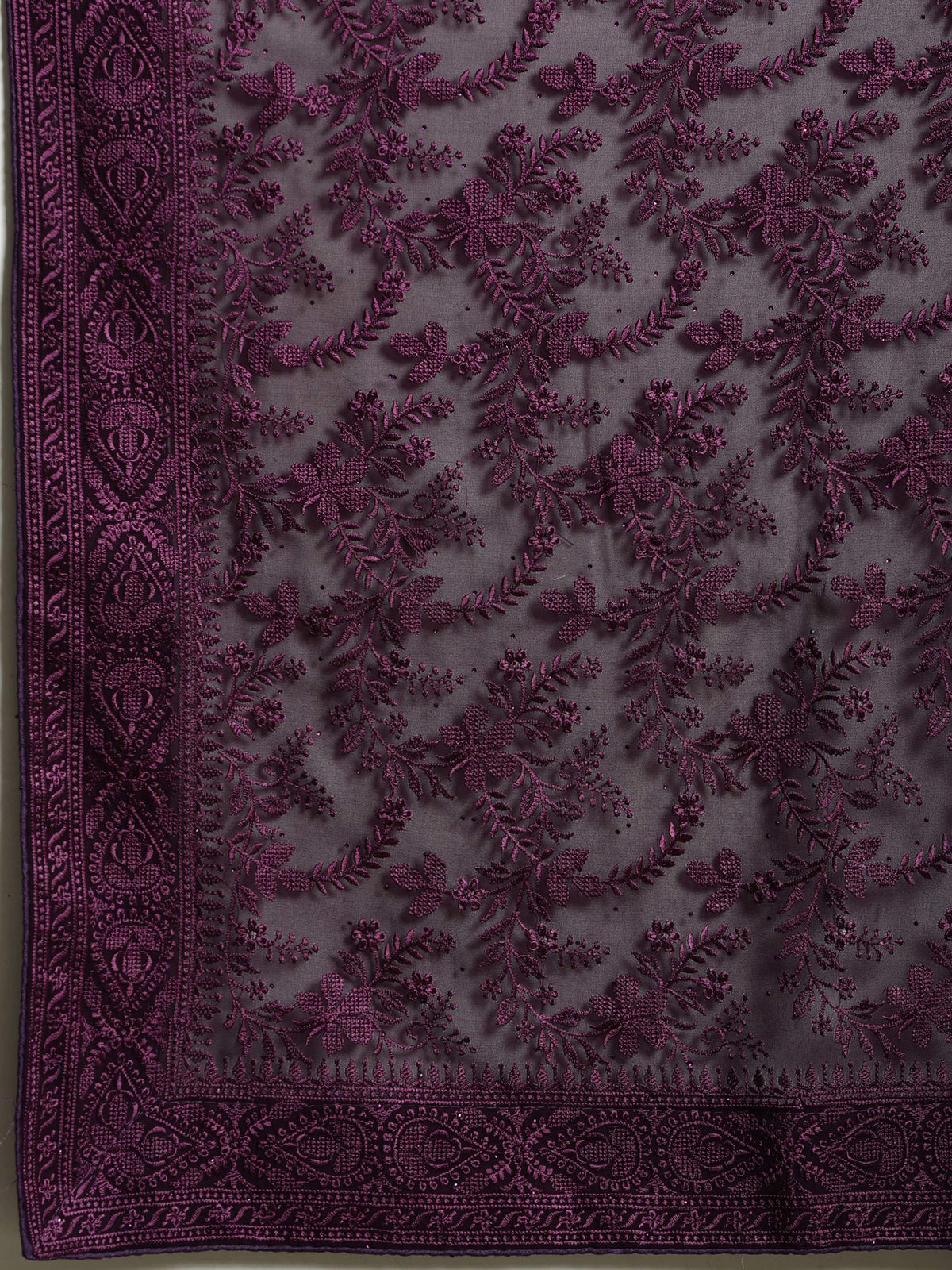 Purple Embroidered Georgette Saree