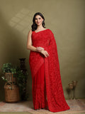 Red Embroidered Georgette Saree