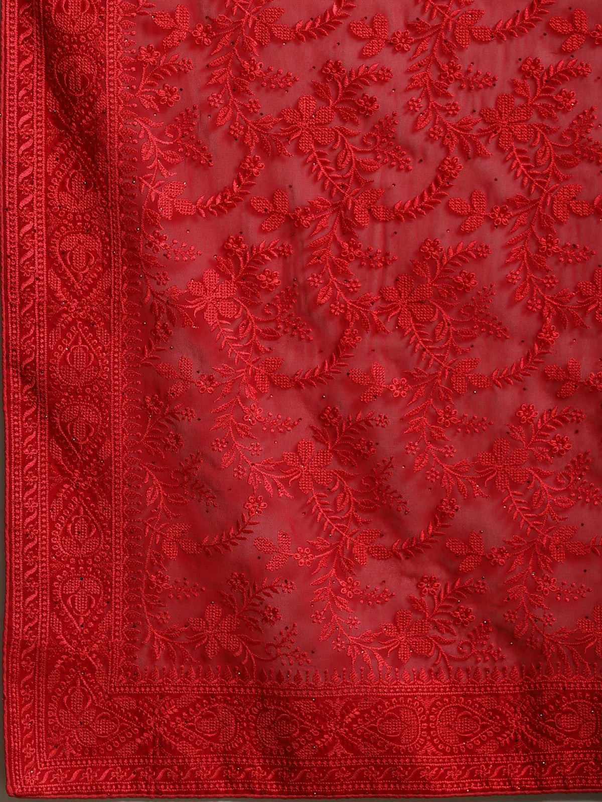 Red Embroidered Georgette Saree