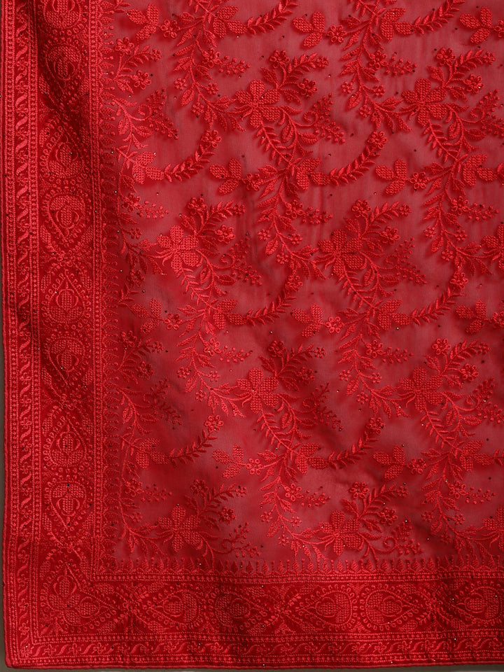 Red Embroidered Georgette Saree