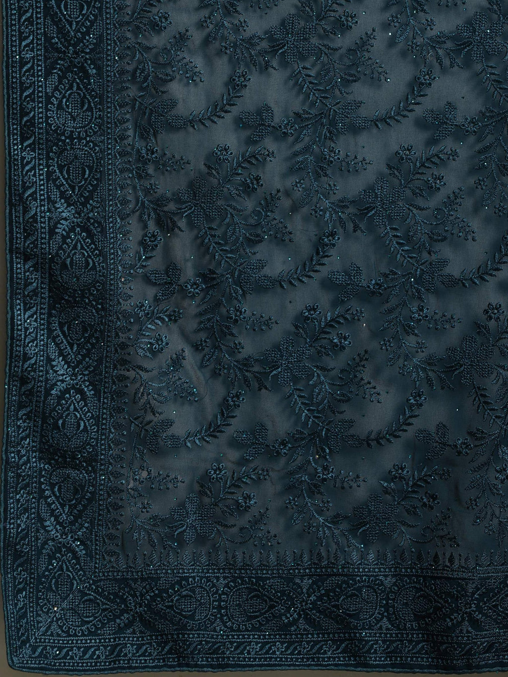 Teal Blue Embroidered Georgette Saree